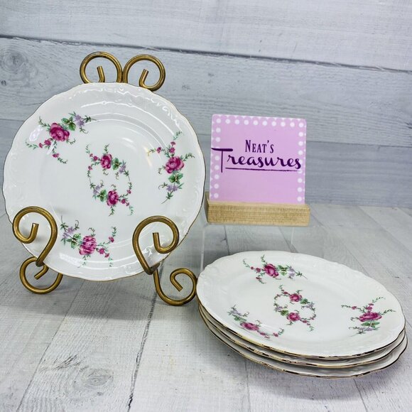 Royal Kent POLAND RKT3 Bavarian Rose Gold Trim Scallop China Salad Plates Set 4 - Picture 1 of 15